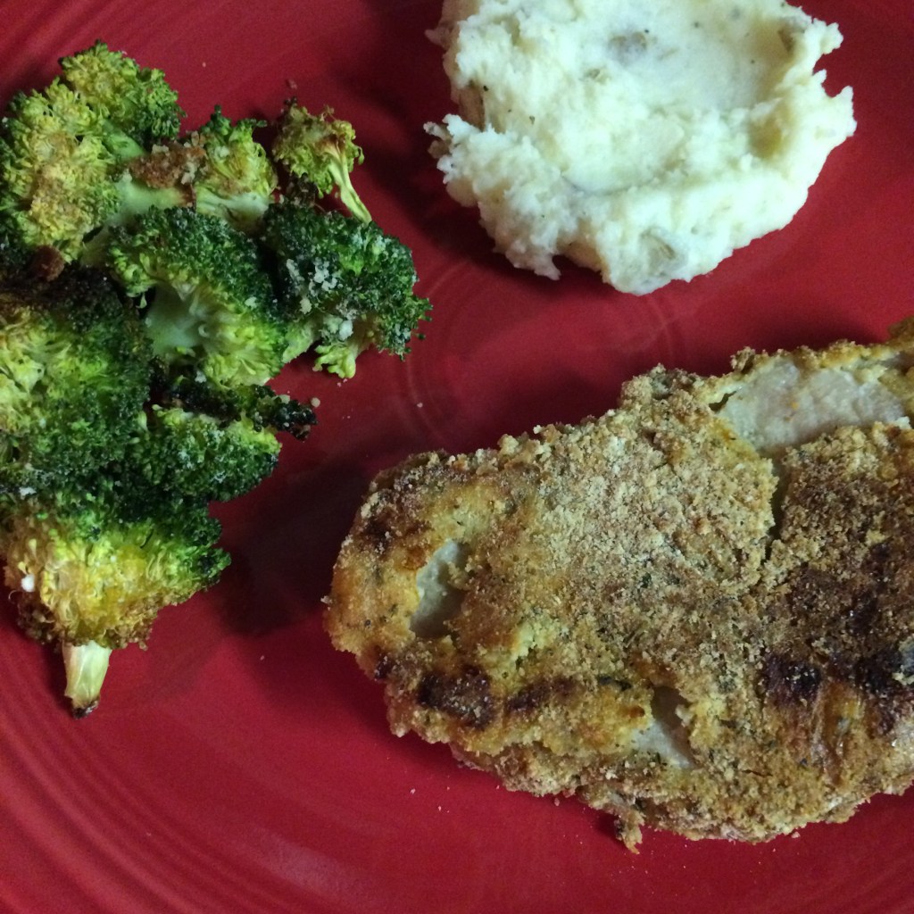Parmesan Crusted Pork Chops w/ Garlic Parmesean Broccoli  